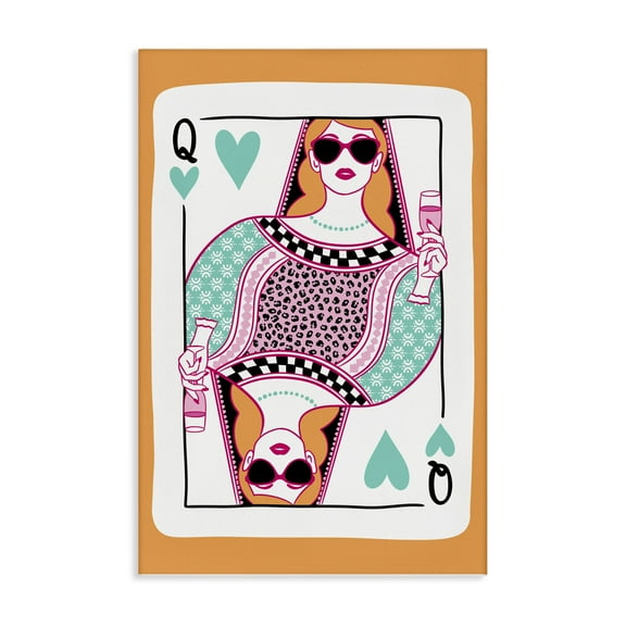 Stupell Industries Queen of Hearts & Drink Entertainment Painting Wrapped Canvas Art Print Wall Art, 16 x 24