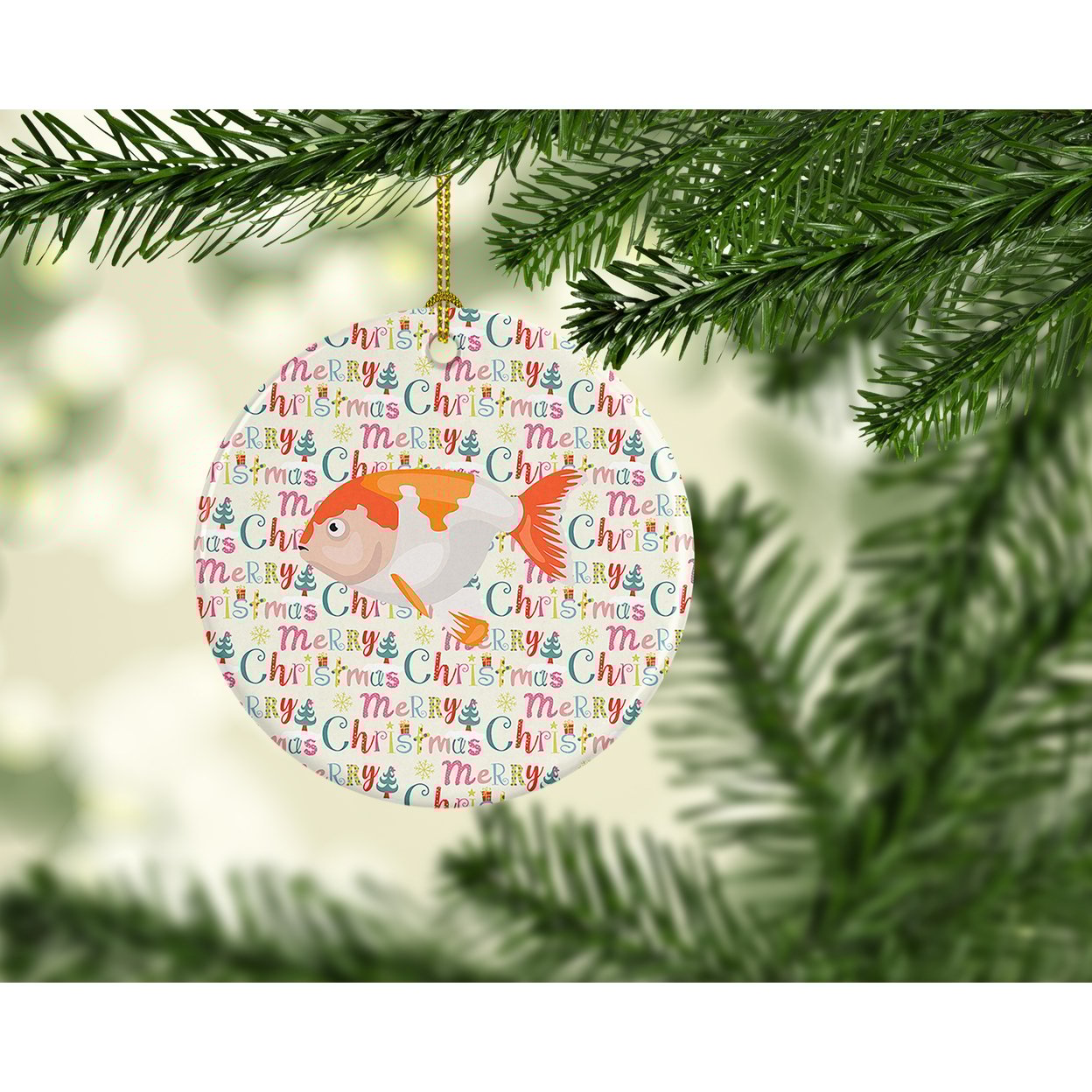 thumbnail image 2 of Lionhead Goldfish Christmas Ceramic Ornament 2.8 in x 2.8 in, 2 of 3