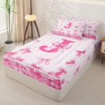 thumbnail image 2 of Homewish Girly Pink Bow-tie Zipper Full Size Comforter Sets with Fitted Sheet and 2 Pillowcases, Monogrammed J Zipper Bedding Set, Pink Reversible, 4-Piece, 2 of 6
