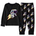 thumbnail image 2 of CUZIBR Boys Outfits Crewneck Sets Winter Cartoon Print Long Sleeve Top Pants Pajamas Loungewear Kids Homewear Comfortable Casual Clothes Sets,b-Black,6-7 Years, 2 of 3