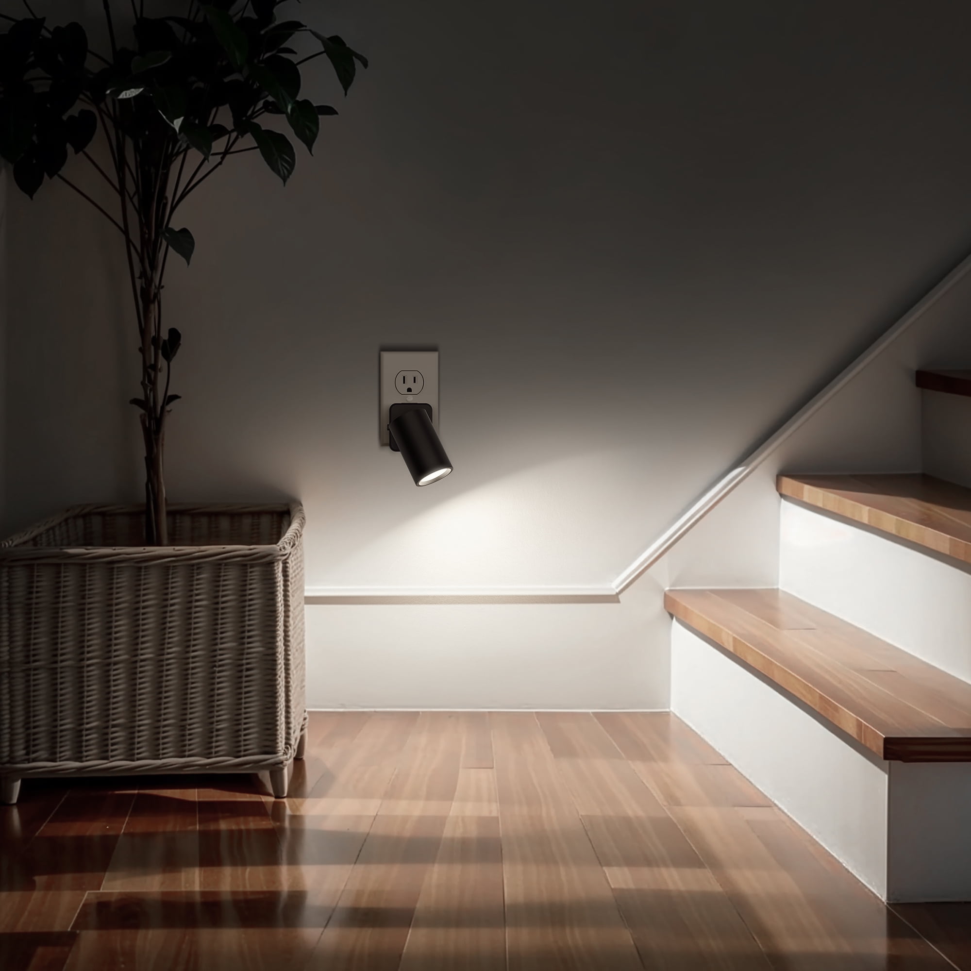 YANSUN 1W Integrated LED Plug-In Night Light, Dusk to Dawn Sensor, Black 5000K White, Rotatable Cylinder, Up & Down Beam for Bedroom Hallway 2-Pack