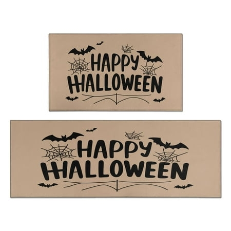 

2 Pcs Happy Halloween Kitchen Rugs and Mats Set Pumpkin Witch Bat Spider Kitchen Rugs and Mats Anti Fatigue Kitchen Floor Matfor Cook Home Decor (47x17+30x17 Inches)