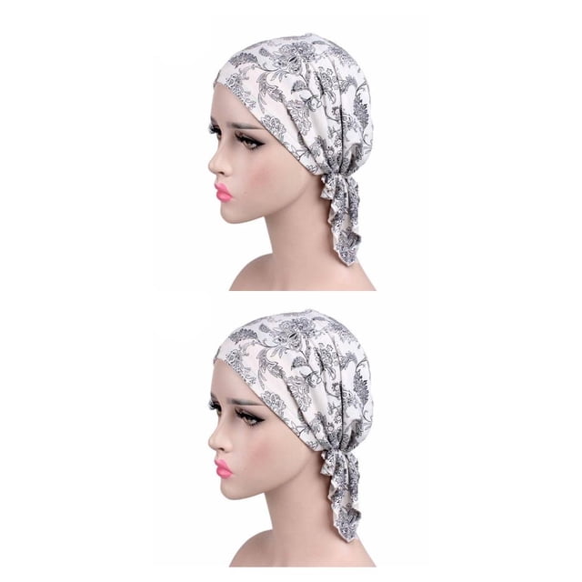 stanreset Fashion Print Flowers Women Inner Hijabs Cap Muslim Ruffle Chemo Hat Type3 NO3