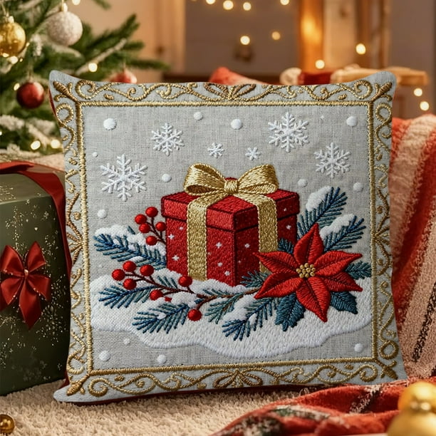 xihome Funda de cojn cuadrada de lino con forma de muñeco de nieve navideño de 45x45 cm. Decoracin festiva para el hogar.