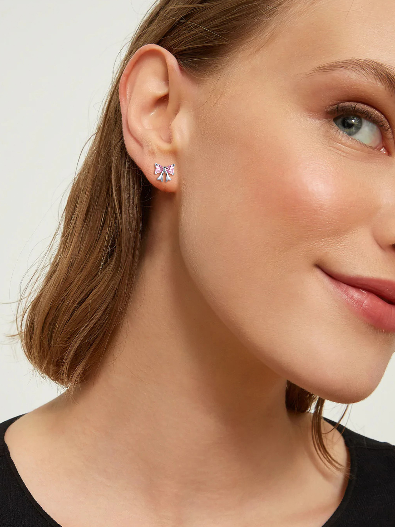 ChicSilver 925 Sterling Silver Stud Earrings Hypoallergenic Created Tourmaline Stud Earring Pink Bow Earring October Birthstone Earrings for Women