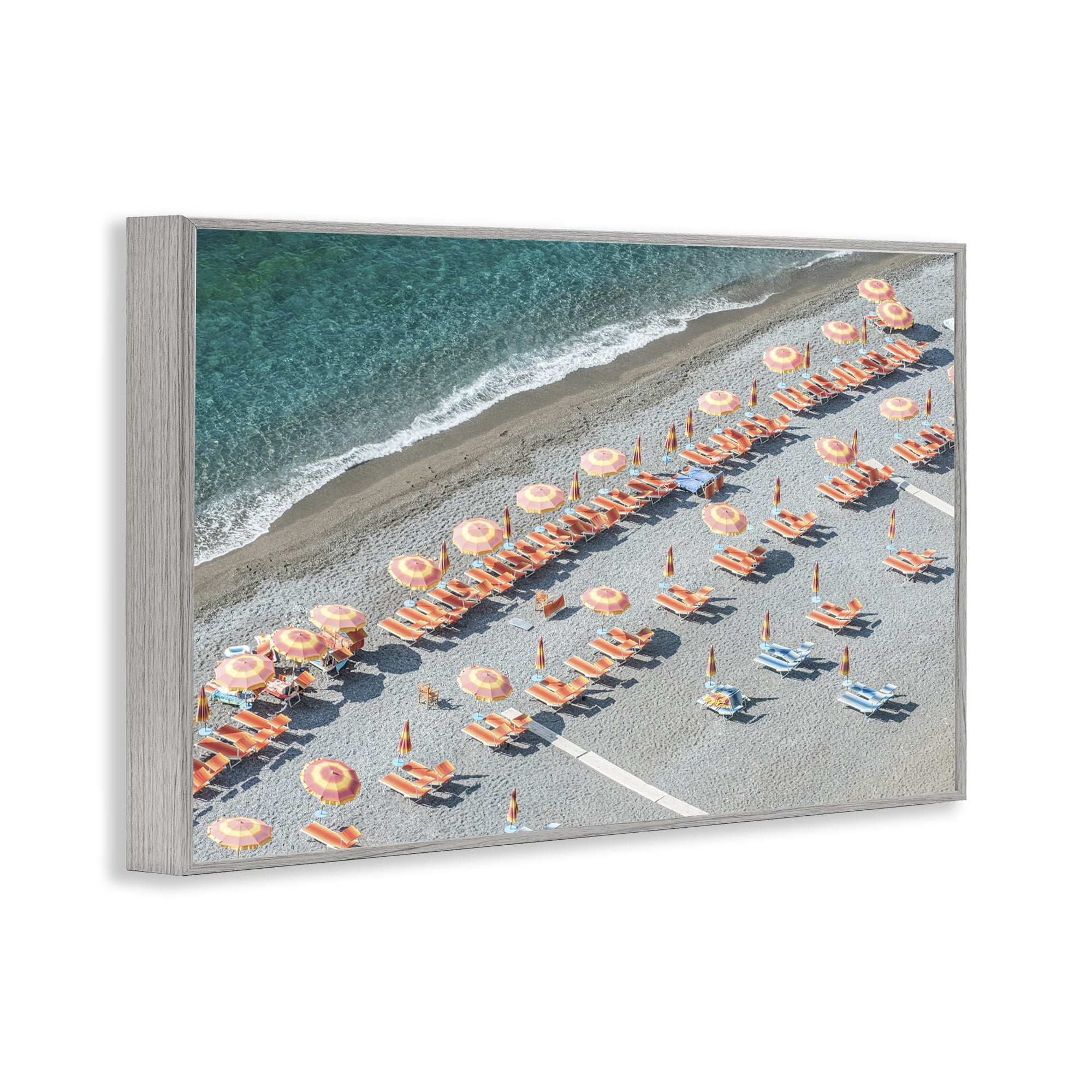 Stupell Industries High Tide Beach Umbrellas Landscape Painting Gray Framed Art Print Wall Art, 30 x 20
