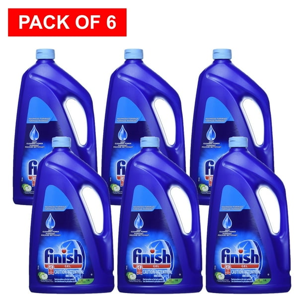 Finish Gel Dishwasher Detergent, 2 in 1, Green Apple, 1.6L (Pack of 6