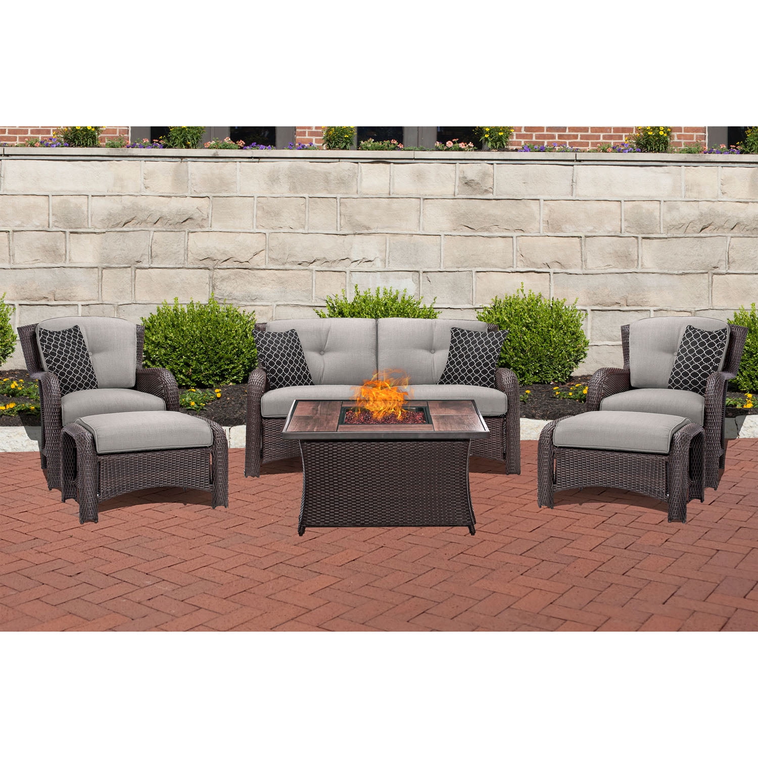 Strathmere 6pc All Weather Wicker Patio Conversation Set W Fire