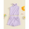 thumbnail image 5 of Musuos 2Pcs Toddler Girl Summer Outfits 6 12 18 24M 3 4Y Sleeveless Cross Halter Tank Tops + Solid Color Shorts Set Casual Clothes, 5 of 10