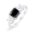 thumbnail image 4 of 3 Stone Princess Cut Engagement Ring Black CZ 925 Sterling Silver Size 8, 4 of 6