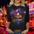 thumbnail image 7 of Mifsaly Womens Mardi Gras Shirts Carnival Mask Print 3/4 Sleeve Tops Comfy Lightweight Festival Blouse Loose Fit Party T-Shirts Spring Summer Going Out Daily Streetwear S, 7 of 7