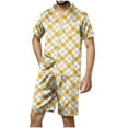 thumbnail image 3 of DDAPJ pyju Mens Plaid Pajama Shorts Set 2 Piece Silk Satin Sleepwear Short Sleeve Button Down Shirt and Elastic Waist Shorts Set Loose Comfy Loungwear with Pockets Yellow XXL, 3 of 5