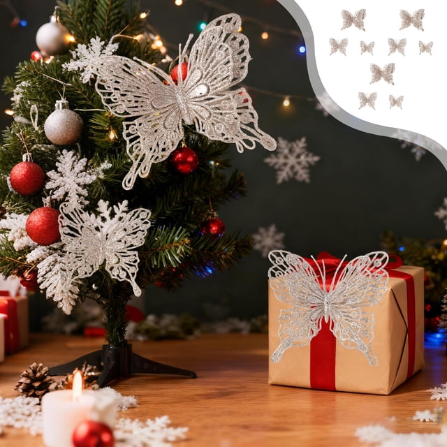 Plastic Butterfly Ornament, Christmas Decorations Christmas Tree Ornaments Wedding Decorations Gold Powder Butterflies 9-Piece Set Gold Powder Butterflies Photography Props