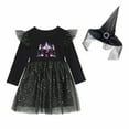 thumbnail image 5 of HILEELANG Toddler Girls Halloween Dress 2–7Y, Long Sleeve Pumpkin Ghost Black Cat Print Tulle Skirt with Witch Hat 5 years old, 5 of 8