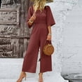 thumbnail image 5 of Joau Womens Summer Dressy Casual Jumpsuits 3/4 Sleeve Square Neck Smocked Wide Leg Long Pants Rompers One Piece Outfits, 5 of 7