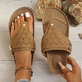 thumbnail image 2 of Rokment Wedges Orthopedic Cork Footbed Thongs Sandals for Women Boho Beach Leather Platform Slides Flip Flops Comfortable Dressy Slip on Slippers Khaki Size 8.5, 2 of 8