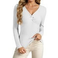 thumbnail image 3 of Gyexs Womens Long Sleeve V Neck Sweaters Ribbed Knit Slim Fit Lightweight Sweater Solid Basic Casual Pullover Tops, Z01 White, Size S, 3 of 6