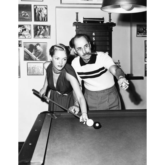 Groucho Marx At Home Playing Billiards With His Young Wife History (18 x 24)