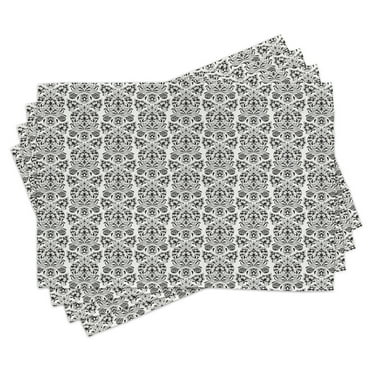 Ambesonne Flower Place Mats Set of 4, Floral Paisley Oriental, Standard Size, Black White