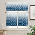 thumbnail image 2 of Navy Blue Kitchen Curtains Valance and Tier Set Moroccan Trellis Abstract Gradient Geometric Rod Pocket Short Curtains for Small Window 3 Pieces Set for Bedroom Bathroom Cafe (54" x 18"+27" x 36"), 2 of 7