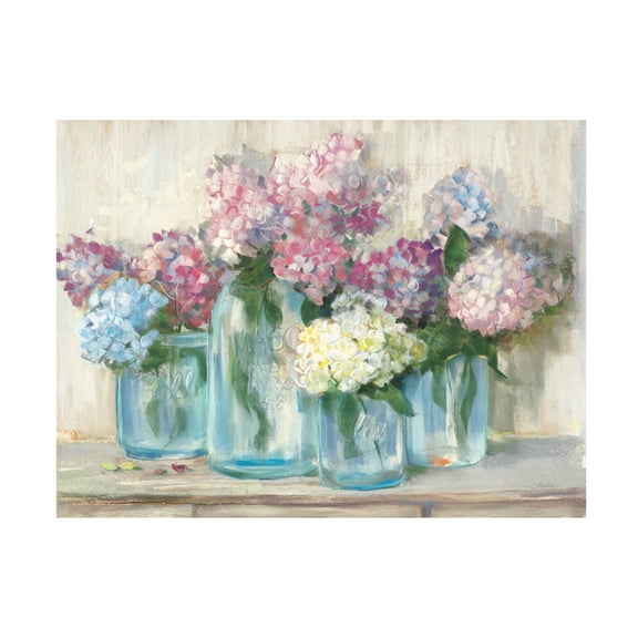Trademark Fine Art Carol Rowan Hydrangeas in Glass Jar Pastel Crop Canvas Wall Art - 14x19