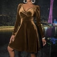 thumbnail image 4 of Vestido informal de manga larga con cuello en V sólido de otoño e invierno para mujer Fridja qw4718, 4 of 9