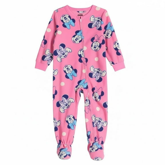 Minnie Mouse Toddler Girl's Pink Polka Dot Soft Fleece Footed Pajama Sleeper, Size 4T