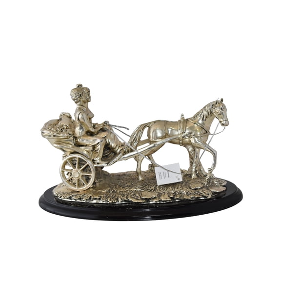 Nifao Horse With Carriage Resin Statue with Silver Coating – Home Decor Sculpture, 17"L x 10"W x 10"H