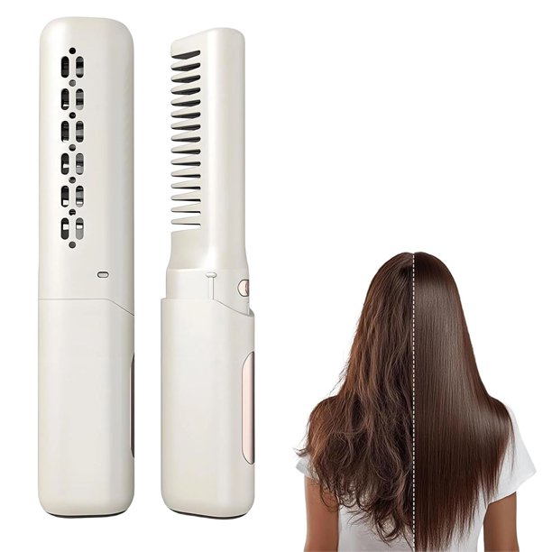 Pisexur Belleza Maquillaje Peine de cerámica para peluquería, cepillo portátil para peinar el cabello sin frizz en cualquier lugar, 3 configuraciones de temperatura, carga para mujeres y hombres