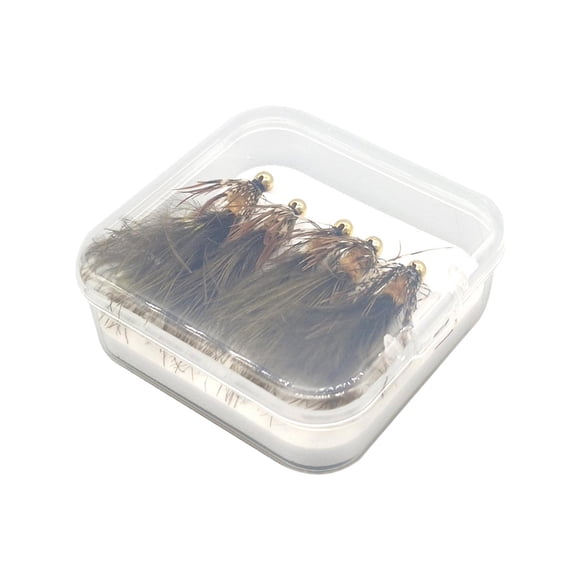 Guardoinrt 5x Mouches de Pêche à la Mouche avec Perles Faites à la Main Marron Laineux Mouche Foncée Équipement de Pêche