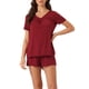 thumbnail image 1 of Conjuntos de pijama de mujer INSPIRE CHIC, ropa de salón casual, tops de cuello en V con mangas cortas y pantalones cortos, XS, rojo, 1 of 6