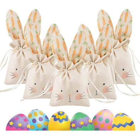 Easter Bunny Cloth Bags, Easter Party Decorations Garden Party Bag with Rabbit Ears, Easter Gift Bags Goodie Bags Treat Bags for Kids, Birthday Party Supplies with Drawstring