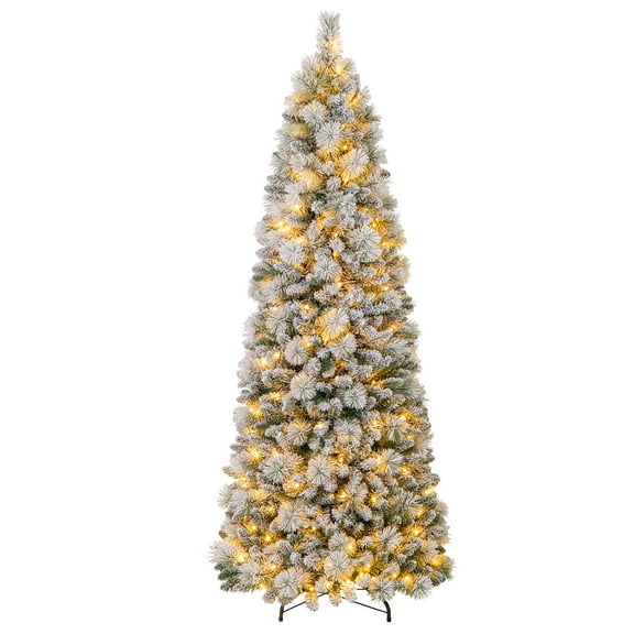 Gymax 6 FT Flocked Christmas Tree w/ Pine Needles 517 Branch Tips 170 LED Lights