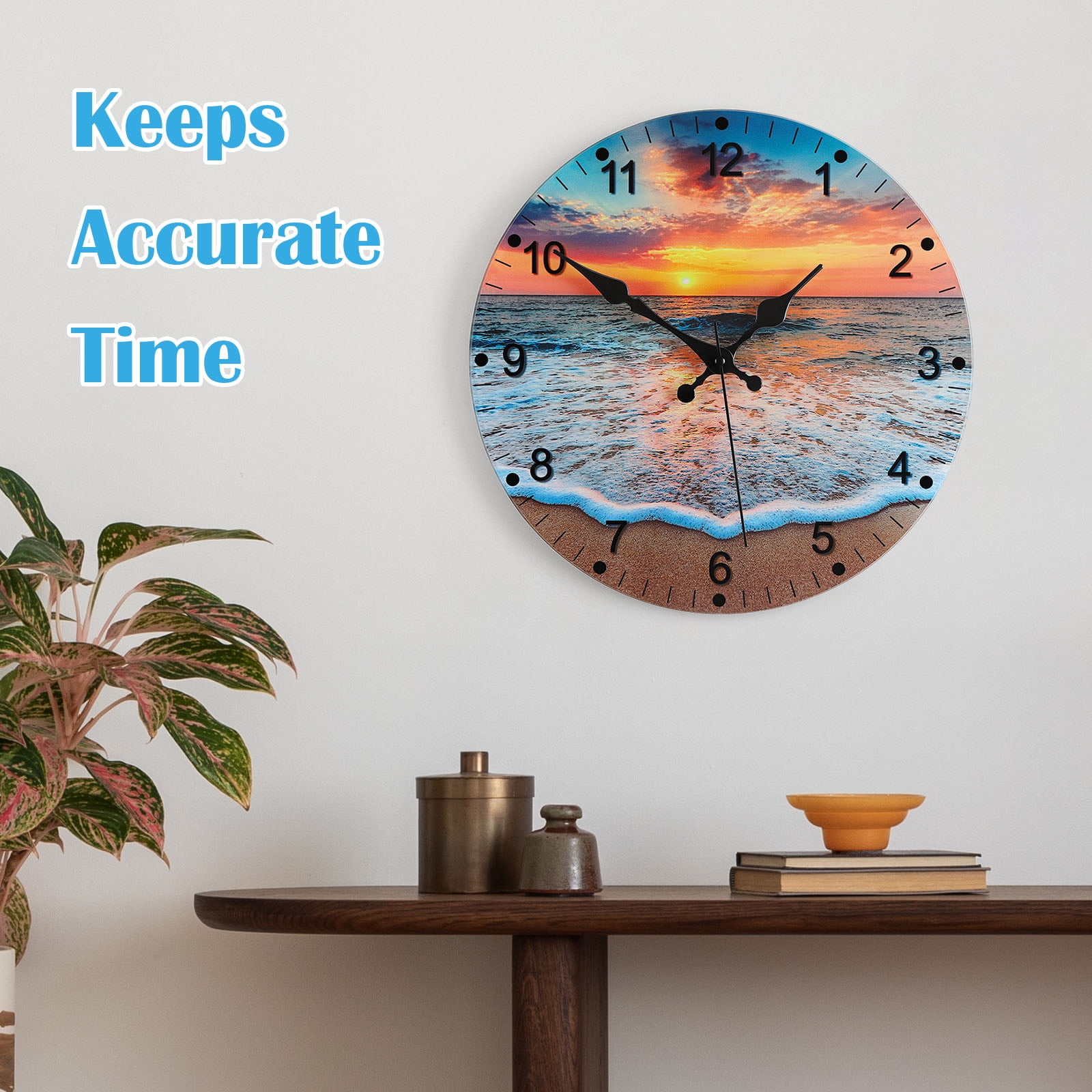 12 Inch Glass Wall Clock - Beach