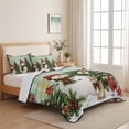 thumbnail image 5 of Quilts King Size Bedding Set, Green Christmas Lightweight Quilted Comforter, Xmas Snowman Trees Snowflake Cardinal Plaid Reversible Bedspread Coverlet with Pillow Covers for All Season, 96" x 106", 5 of 9