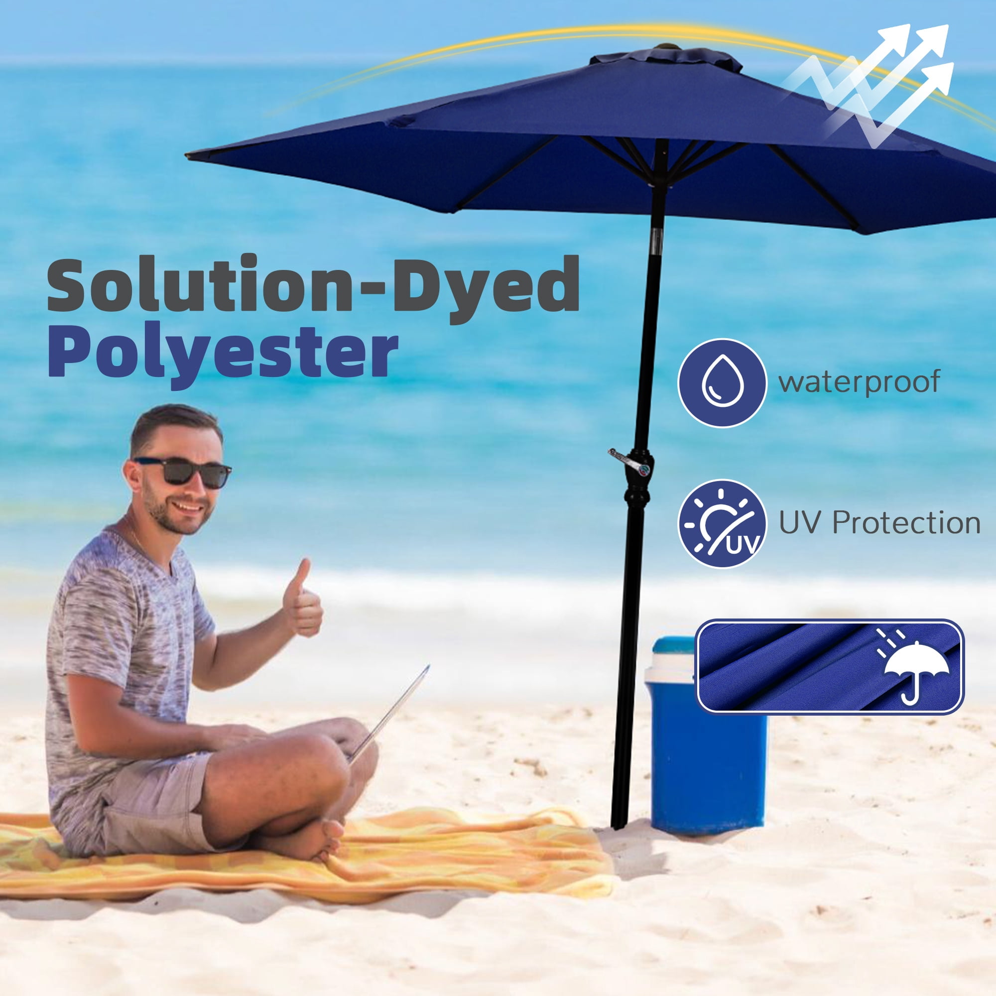 FlexWave 9FT Outdoor Market Patio Umbrella, UV-Resistant Sunshade，with Push Button Tilt & Crank, for Garden, Deck, Poolside