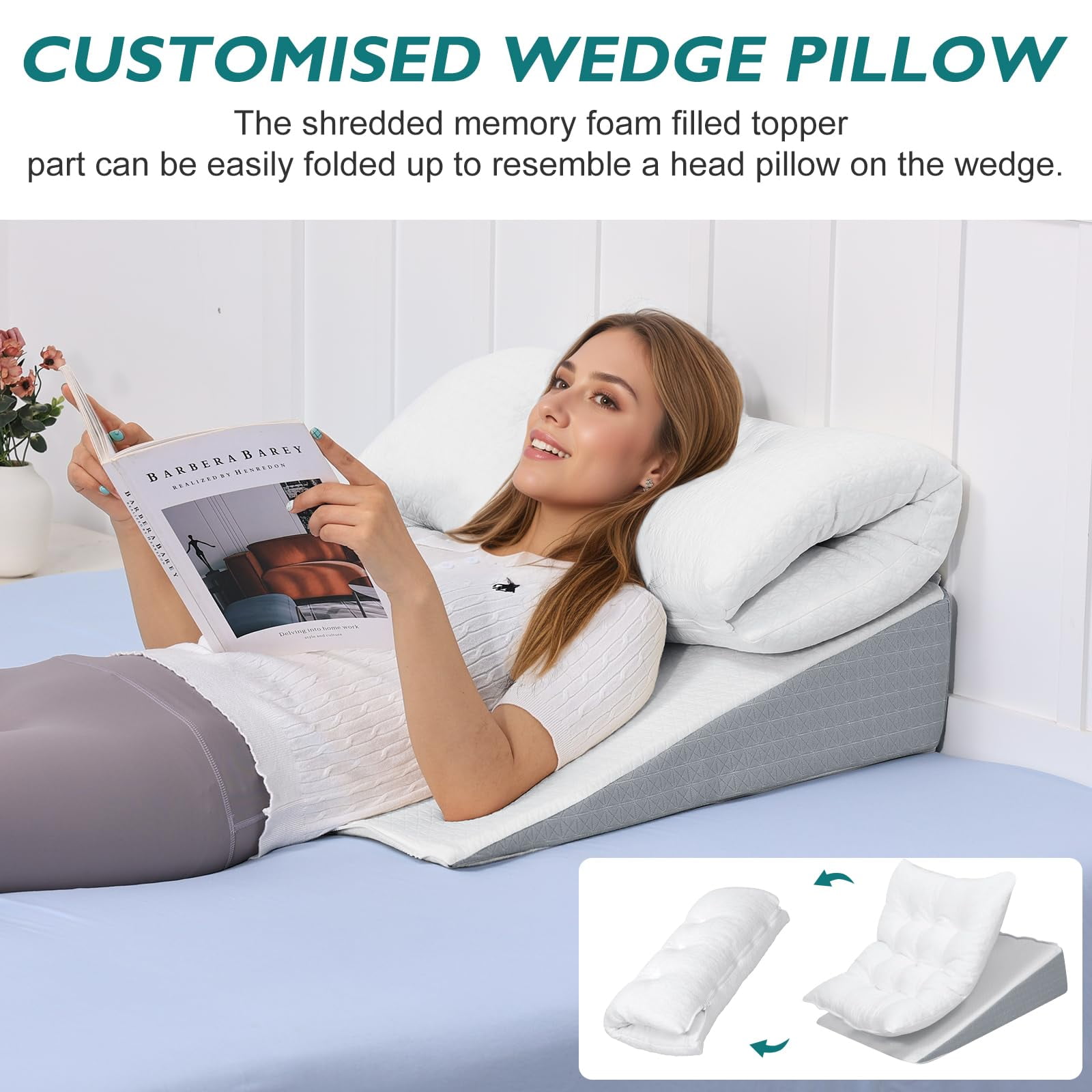 Baibu Adjustable Wedge Pillow for Sleeping Memory Foam Tufed Top Pillow Wedge for After Surgery Back Support Leg Elevation