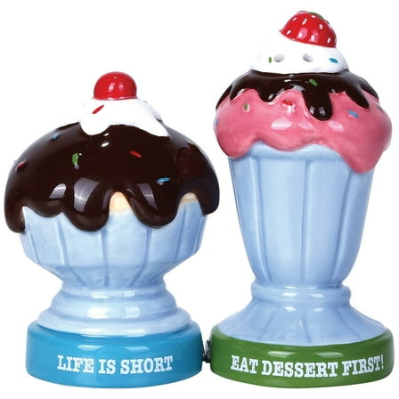 Pacific Giftware Ice Cream Dessert Sundae Ceramic Magnetic Salt and Pepper Shaker Set