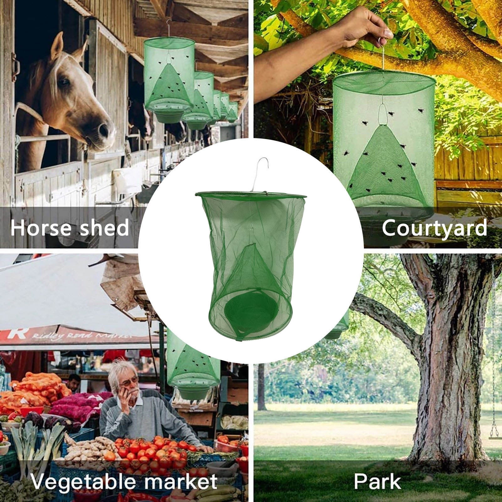 YUNAFFT Reusable Fly Trap with Bait Tray - Durable Mesh Cage for Outdoor Flies, Low Odor Fly Catcher for Farms/Orchards/Gardens