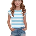 thumbnail image 2 of Vmvidoty Girls Striped Tops Casual Short Sleeve V Neck Summer T Shirts Fashion Spring Clothes 5-15 Years Blue 14 Years, 2 of 7