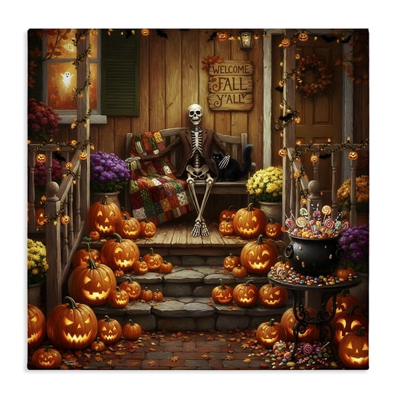 Stupell Industries Eclectic Welcome To Fall Skeleton Porch Canvas Art, 17 x 17, by Tabz Jones