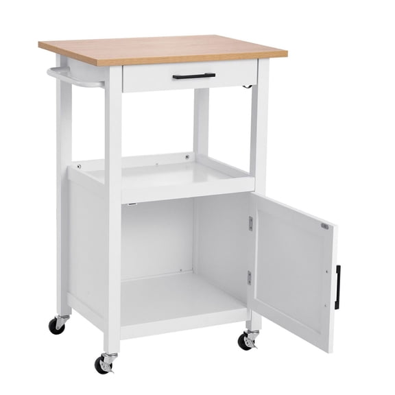 Kitchen Island Cart with Drawer & Cabinet, Mobile Kitchen Cart with Towel Rack, Portable Rolling Island Table for Dining Room, Microwave Stand - 18x23 inch, White