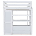 thumbnail image 3 of Wood Full Size Loft Bed with Built-in Wardrobe, Desk, Storage Shelves and Drawers(White), 3 of 12