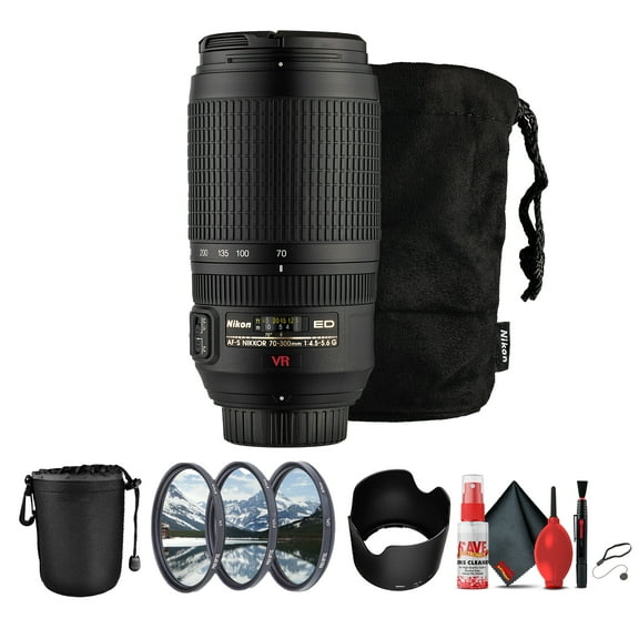 Nikon AF-S VR 70-300mm f/4.5-5.6G IF-ED Telephoto Zoom Lens – VR, Lightweight (2161)   Filter Kit   Cleaning Kit   Lens Pouch   Cap Keeper