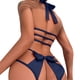 thumbnail image 4 of Gibobby Lencería sexy para mujer Conjunto de lencería sexy de encaje suave para mujer, ropa interior transparente con aros de encaje floral(Azul, M), 4 of 4