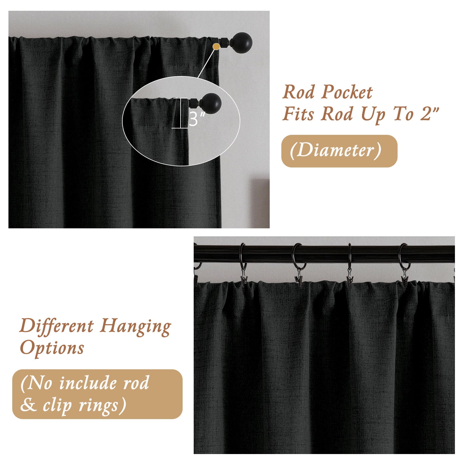 OVZME Judy Black Curtains 84 Inches Long 2 Panels, Light Filtering Faux Linen Textured Window Curtains for Living Room, Soft Airy Farmhouse Bedroom Curtain, Each 42Wx84L, Black