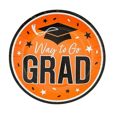 Fun Express 7 1/4" Orange Way to Go Grad Disposable Paper Dessert Plates - 25 Count