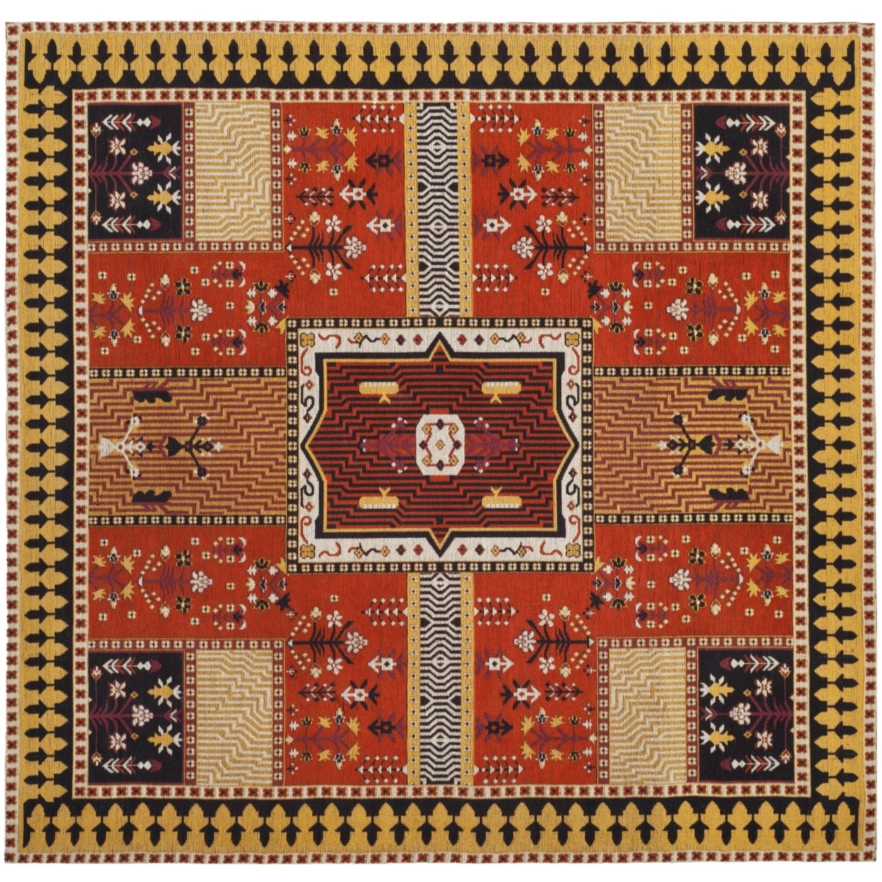SAFAVIEH Classic Vintage Seanna Geometric Bordered Cotton Area Rug, Orange/Gold, 4' x 6'