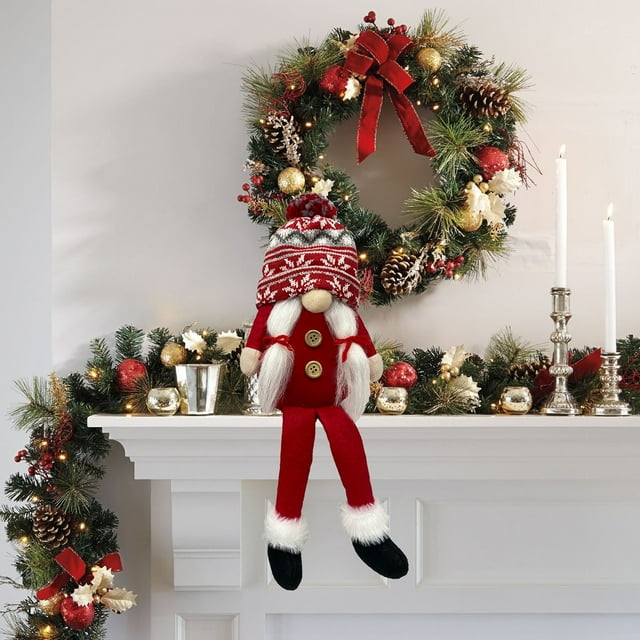 Adornos Navideños para Fiestas: Enano Sin Rostro, Gnomo Rojo y Gris de Piernas Largas, Anciano Sin Rostro, Muñeco de Rodolfo | Material de Tela | 12 X 7 X 35 Cm | Ideal para Decoración Del Hogar | Id