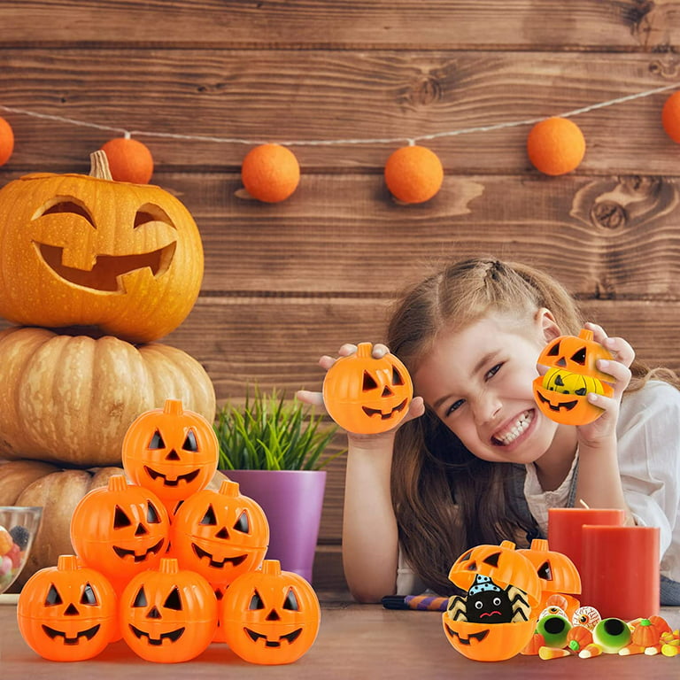 Naler 12pcs Plastic Pumpkins Small Jack O Lantern Candy Boxes Trick or Treat Birthday Party Favors Portable Candies Holder Halloween Party dcor for